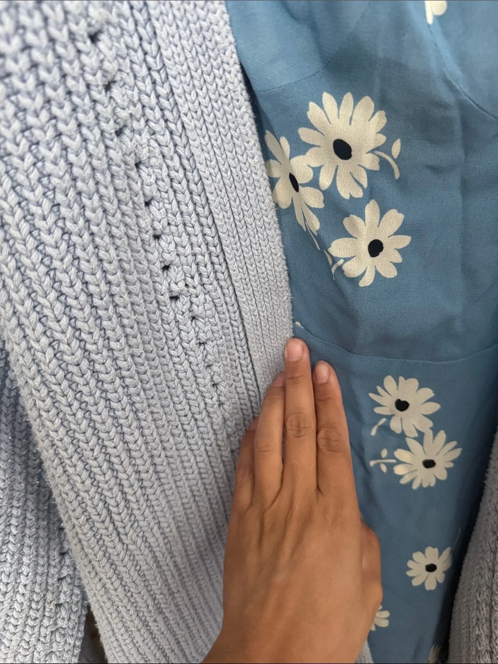 Free People Dare To Dream Light Blue Chunky Cotton Knit Open Cardigan Sweater M